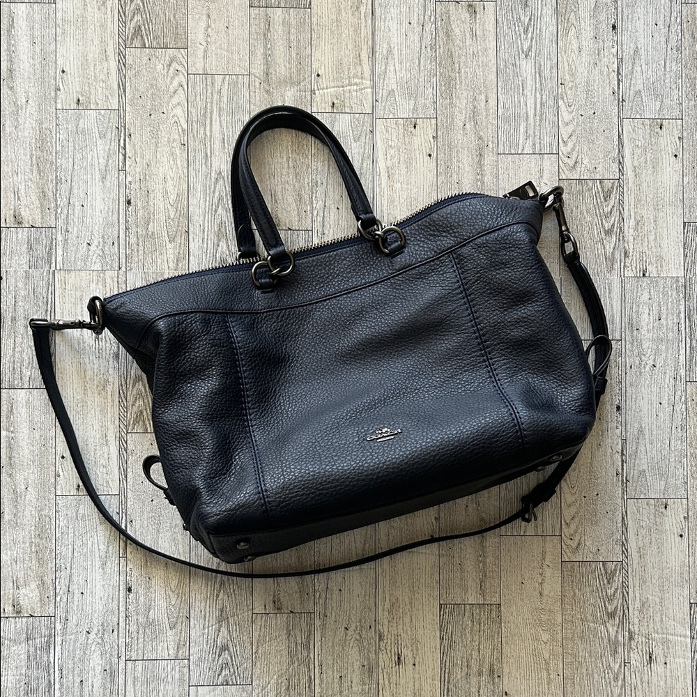 Coach Factory Lenox satchel pebbled leather Navy 2017